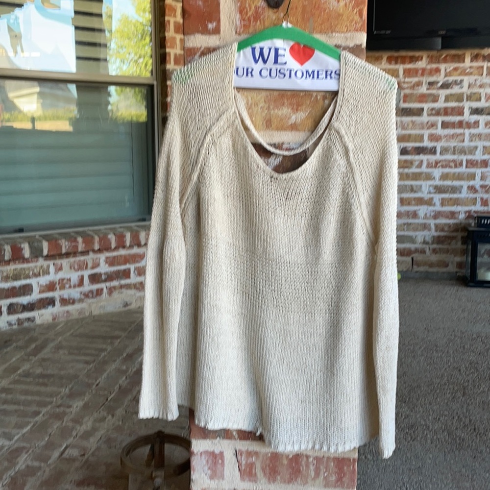 Free People Cream Open Knit Scoop Neck, Open Back Sweater - Size S